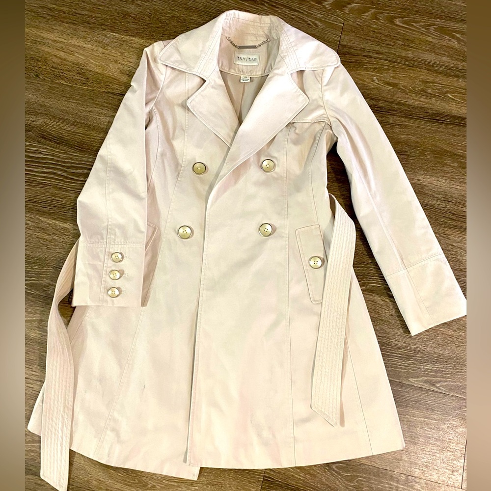 Beautiful “White House Black Market” Pure White Trench Coat.